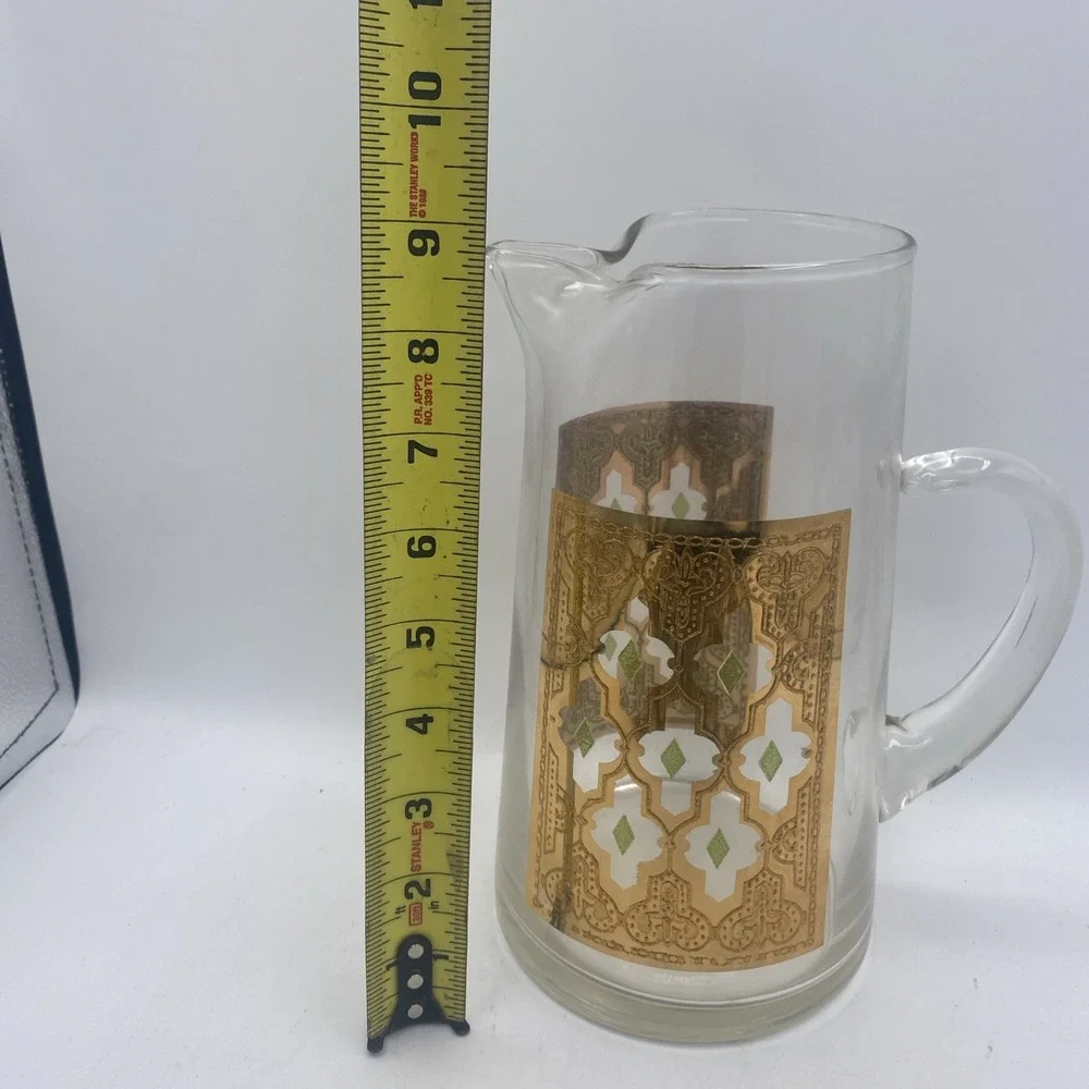 VTG MCM Culver Valencia  22k Gold Tumblers 5 Pc Glasses & Pitcher Barware Set